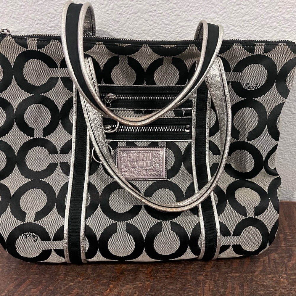Coach Black and Cream Signature Tote